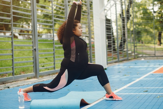 Lady few months after bariatric Surgery stretching 